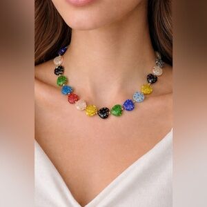 Camila Coelho Millefiori Glass Stone Heart Necklace in a Sweet Heart Shape.